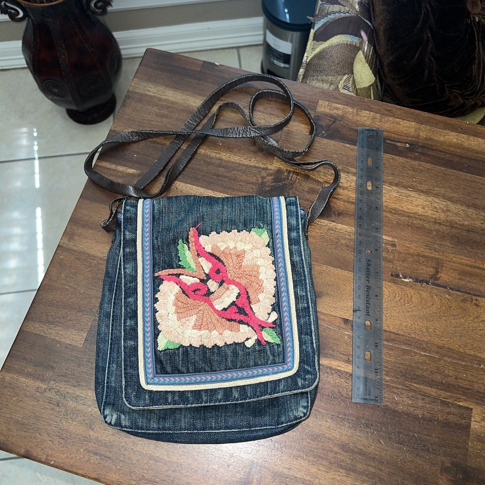 Lucky Brand Denim Butterfly embroidered crossbody boho hippie festival y2k
L